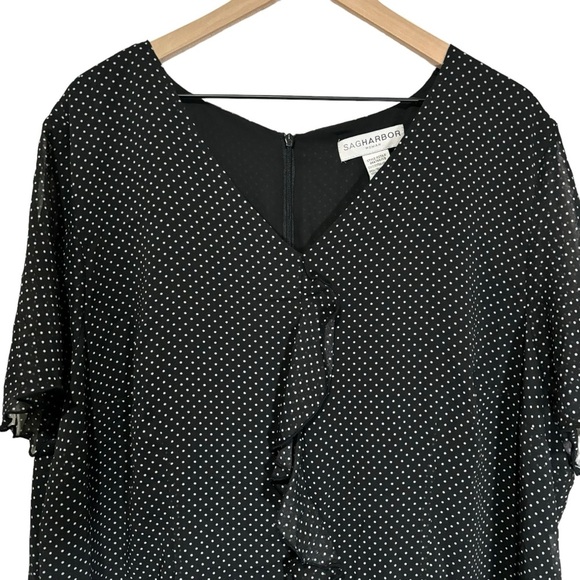 NWT Sag Harbor Blouse Polka Dot Sheer Ruffles V-neck Office Workwear Size 2X - Picture 2 of 13